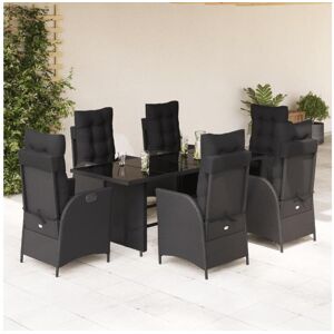 Clicnbuy Set de comedor de jardín 7 piezas y cojines ratán sintético negro