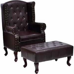 vidaxl Sillón con reposapiés cuero sintético marrón oscuro vidaxl Sillón con reposapiés cuero sintético marrón oscuro