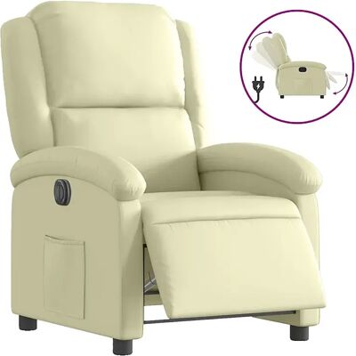 vidaxl Sillón reclinable eléctrico de cuero auténtico blanco crema vidaxl Sillón reclinable eléctrico de cuero auténtico blanco crema