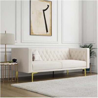 Dorel Home Marseille Sofá 3 Plazas Terciopelo Marfil - Patas Metal Dorado Dorel Home Marseille Sofá 3 Plazas Terciopelo Marfil - Patas Metal Dorado