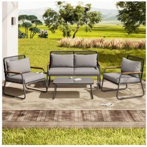 DripeX Juego de jardín para 4 personas: Sofá de 2 plazas, 2 sillones y 1 mesa baja - con marco de hierro galvanizado - patas ajustables