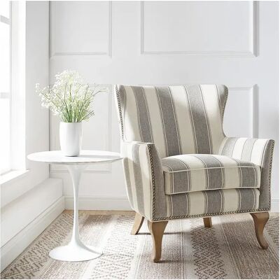 Dorel Home Silla decorativa en lino tejido con rayas grises Dorel Home Silla decorativa en lino tejido con rayas grises