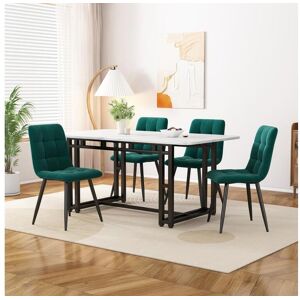 Merax Juego de mesa + 4 sillas de terciopelo - mesa 120 x 70 cm - patas de metal - verde y blanco
