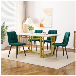 Merax Juego de mesa + 4 sillas de terciopelo - mesa 120 x 70 cm - patas de metal dorado - verde y blanco