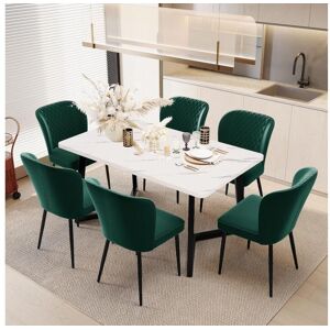 Merax Juego de 6 sillas de comedor de terciopelo - patas de metal - verde