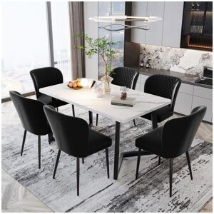 Merax Juego de 6 sillas de comedor de terciopelo - patas de metal - negro