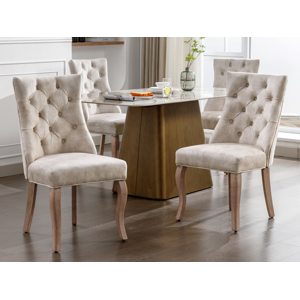Merax Juego de 4 sillas de comedor - Terciopelo y madera maciza - Respaldo con motivos de rombos - Beige claro