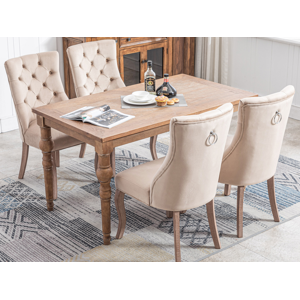 Merax Juego de 4 sillas de comedor - Terciopelo y madera maciza - Respaldo con motivo de rombos - Beige