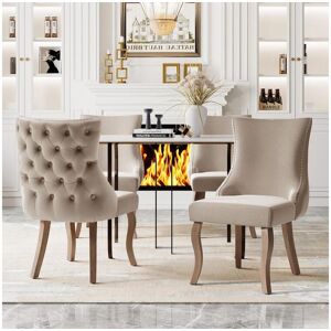 Merax Juego de 4 sillas de comedor - Terciopelo y madera maciza - Respaldo alto con diseño de rombos - Beige