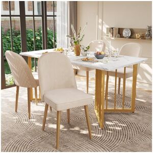 Merax Juego de 4 sillas de comedor modernas de terciopelo - Patas de metal dorado - Sin brazos - Beige