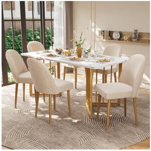 Merax Juego de 6 sillas de comedor modernas de terciopelo - Patas de metal dorado - Sin brazos - Beige