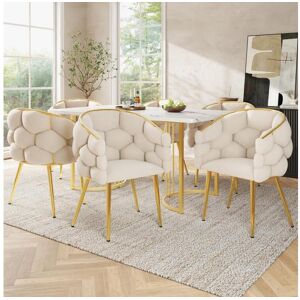 Merax Juego de 6 sillas de comedor con reposabrazos, sillas de maquillaje - 62 x 46 x 74 cm - Patas de hierro dorado y terciopelo - Beige