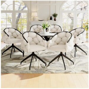 Merax Juego de 6 sillas de comedor giratorias - 61 x 59 x 77,5 cm - Patas de terciopelo y hierro - Beige + negro
