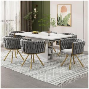 Merax Juego de 6 sillas de comedor giratorias con reposabrazos - 59 x 54 x 72 cm - Terciopelo - Gris + Oro
