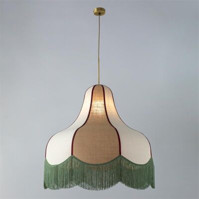 Lámpara de Techo Liv D70 Beige Yute con Flecos Verdes Lámpara de Techo Liv D70 Beige Yute con Flecos Verdes