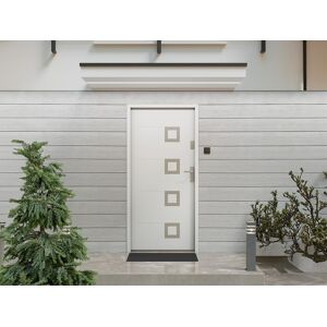 Unique Puerta de entrada de acero macizo y acero inoxidable de 207 cm de alto x 100 cm de ancho, color blanco - apertura izquierda - TIFANA Unique Puerta de entrada de acero macizo y acero inoxidable de 207 cm de alto x 100 cm de ancho, color blanco - apertura izquierda - TIFANA
