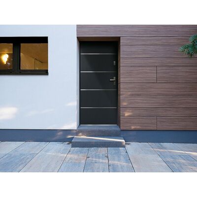 Unique Puerta de entrada de acero y inox Alt. 207 x Ancho 100 cm antracita - se abre hacia la izquierda NAXARA Unique Puerta de entrada de acero y inox Alt. 207 x Ancho 100 cm antracita - se abre hacia la izquierda NAXARA