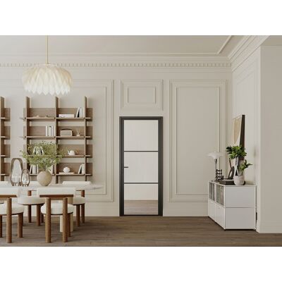 Unique Bloque de puerta reversible de aluminio y vidrio templado - Alt. 204 x An. 83 cm - Negro - MASERU Unique Bloque de puerta reversible de aluminio y vidrio templado - Alt. 204 x An. 83 cm - Negro - MASERU