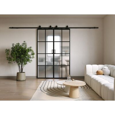 Unique Puerta corredera doble - aluminio y vidrio templado esmerilado - 2 x Alt. 205 x L83 cm - WILDEN II Unique Puerta corredera doble - aluminio y vidrio templado esmerilado - 2 x Alt. 205 x L83 cm - WILDEN II