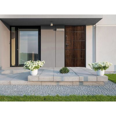 Unique Puerta de entrada de acero sólido y acero inoxidable Alt. 207 x L100 cm natural oscuro - abriendo hacia la derecha - NAXARA Unique Puerta de entrada de acero sólido y acero inoxidable Alt. 207 x L100 cm natural oscuro - abriendo hacia la derecha - NAXARA