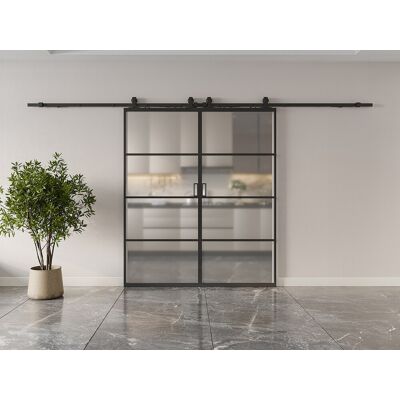 Unique Puerta corredera doble vista - aluminio y cristal templado esmerilado - 2 x Alt. 205 x L83 cm - SINCA II Unique Puerta corredera doble vista - aluminio y cristal templado esmerilado - 2 x Alt. 205 x L83 cm - SINCA II