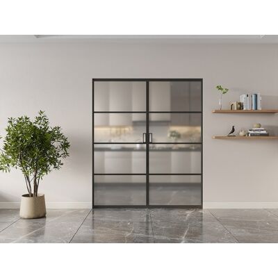 Unique Puerta corredera doble empotrable - aluminio y cristal templado esmerilado - 2 x Alt. 205 x L83 cm - SINCA II Unique Puerta corredera doble empotrable - aluminio y cristal templado esmerilado - 2 x Alt. 205 x L83 cm - SINCA II