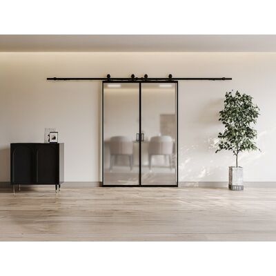 Unique Puerta corredera doble vista - aluminio y cristal templado esmerilado - 2 x Alt. 205 x L83 cm - LINCI II Unique Puerta corredera doble vista - aluminio y cristal templado esmerilado - 2 x Alt. 205 x L83 cm - LINCI II