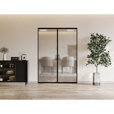 Unique Puerta corredera doble empotrable - aluminio y cristal templado esmerilado - 2 x Alt. 205 x L83 cm - LINCI II Unique Puerta corredera doble empotrable - aluminio y cristal templado esmerilado - 2 x Alt. 205 x L83 cm - LINCI II
