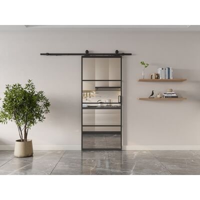 Unique Puerta corredera vista - aluminio y cristal templado transparente - Alt. 205 x L73 cm - SINCA II Unique Puerta corredera vista - aluminio y cristal templado transparente - Alt. 205 x L73 cm - SINCA II