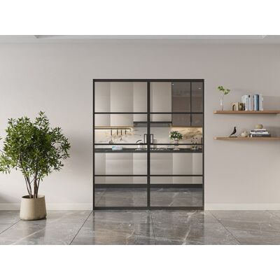 Unique Puerta corredera doble empotrable - aluminio y cristal templado transparente - 2 x Alt. 205 x L73 cm - SINCA II Unique Puerta corredera doble empotrable - aluminio y cristal templado transparente - 2 x Alt. 205 x L73 cm - SINCA II