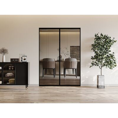 Unique Puerta corredera doble empotrada - aluminio y vidrio templado ahumado - 2 x Alt. 205 x L73 cm - LINCI II Unique Puerta corredera doble empotrada - aluminio y vidrio templado ahumado - 2 x Alt. 205 x L73 cm - LINCI II