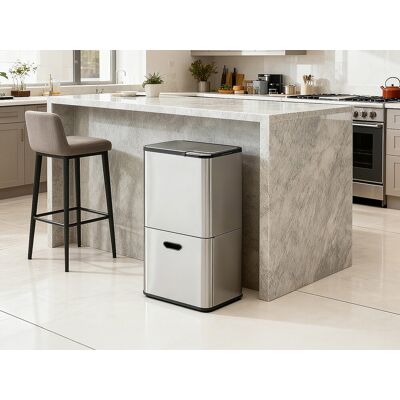 Unique Cubo de reciclaje anti huellas 63L de acero inoxidable - 3 compartimentos - ZAMILO Unique Cubo de reciclaje anti huellas 63L de acero inoxidable - 3 compartimentos - ZAMILO
