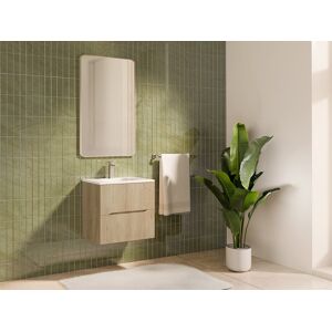 Unique Mueble de baño suspendido estriado con lavabo encastrado - Natural claro - 60 cm - ORISO Unique Mueble de baño suspendido estriado con lavabo encastrado - Natural claro - 60 cm - ORISO