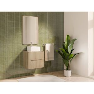 Unique Mueble de baño suspendido estriado con lavabo sobre encimera cuadrado - Natural claro - 60 cm - ORISO Unique Mueble de baño suspendido estriado con lavabo sobre encimera cuadrado - Natural claro - 60 cm - ORISO