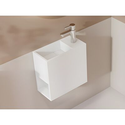 Unique Mueble de baño suspendido blanco de solid surface con estante - 40 cm - PUMORI Unique Mueble de baño suspendido blanco de solid surface con estante - 40 cm - PUMORI