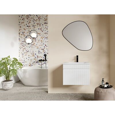 Unique Mueble suspendido blanco rayado para lavabo - 60 cm - SATARA Unique Mueble suspendido blanco rayado para lavabo - 60 cm - SATARA