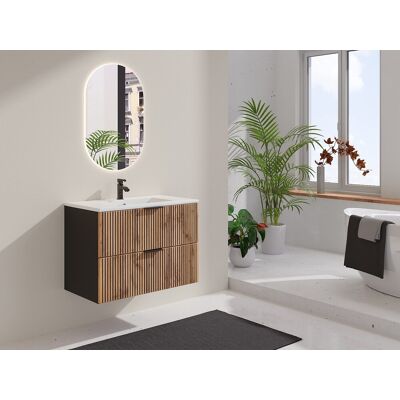 Unique Mueble suspendido bajo lavabo - Natural claro y negro - 80 cm - MADELA Unique Mueble suspendido bajo lavabo - Natural claro y negro - 80 cm - MADELA