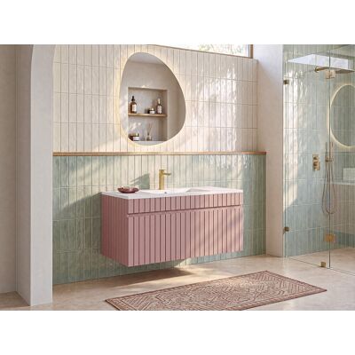 Unique Mueble de baño suspendido en rosa con lavabo encastrado - 100 cm - SATARA Unique Mueble de baño suspendido en rosa con lavabo encastrado - 100 cm - SATARA