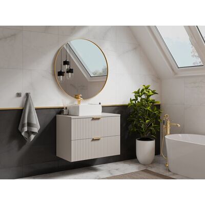 Unique Mueble suspendido estriado para lavabo - Beige - L80 cm - ZEVARA Unique Mueble suspendido estriado para lavabo - Beige - L80 cm - ZEVARA