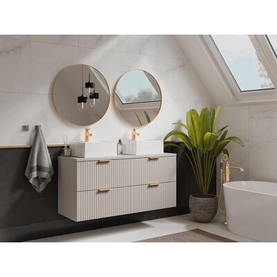 Unique Mueble suspendido estriado para lavabo - Beige - L120 cm - ZEVARA Unique Mueble suspendido estriado para lavabo - Beige - L120 cm - ZEVARA