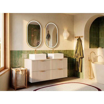 Unique Mueble suspendido estriado para lavabo - Beige - L120 cm - ZEVARA Unique Mueble suspendido estriado para lavabo - Beige - L120 cm - ZEVARA