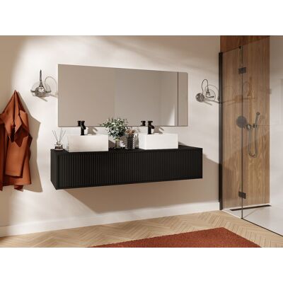 Unique Mueble bajo lavabo suspendido estriado - Negro - 150 cm - ARNEGA Unique Mueble bajo lavabo suspendido estriado - Negro - 150 cm - ARNEGA