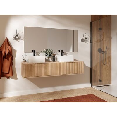 Unique Mueble de baño suspendido estriado - Natural claro - 150 cm - ARNEGA Unique Mueble de baño suspendido estriado - Natural claro - 150 cm - ARNEGA