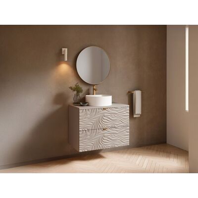 Unique Mueble de baño suspendido texturizado con lavabo sobre encimera redondo - Beige - 80 cm - RINAREL Unique Mueble de baño suspendido texturizado con lavabo sobre encimera redondo - Beige - 80 cm - RINAREL