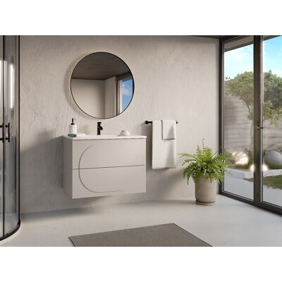 Unique Mueble de baño suspendido con lavabo empotrado - Beige - 80 cm - VUTOMA Unique Mueble de baño suspendido con lavabo empotrado - Beige - 80 cm - VUTOMA