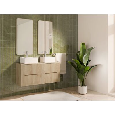 Unique Mueble de baño suspendido estriado con lavabo sobre encimera cuadrado - Natural claro - 120 cm - ORISO Unique Mueble de baño suspendido estriado con lavabo sobre encimera cuadrado - Natural claro - 120 cm - ORISO