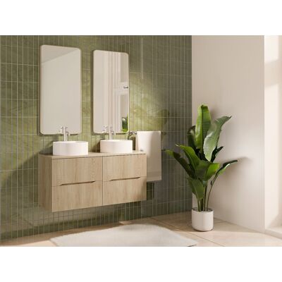 Unique Mueble de baño suspendido estriado con lavabo sobre encimera redondo - Natural claro - 120 cm - ORISO Unique Mueble de baño suspendido estriado con lavabo sobre encimera redondo - Natural claro - 120 cm - ORISO