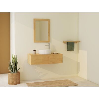 Unique Mueble de baño suspendido estriado en madera de mindi con lavabo de cerámica - 95 cm - TIDORE Unique Mueble de baño suspendido estriado en madera de mindi con lavabo de cerámica - 95 cm - TIDORE