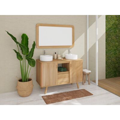 Unique Mueble de baño con patas de teca con doble lavabo redondo de cerámica sobre encimera - 120 cm - WAMENA Unique Mueble de baño con patas de teca con doble lavabo redondo de cerámica sobre encimera - 120 cm - WAMENA