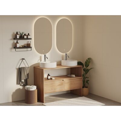 Unique Mueble de baño de roble macizo con lavabo sobre encimera redondo - Roble natural claro - 110 cm - CAVIZO Unique Mueble de baño de roble macizo con lavabo sobre encimera redondo - Roble natural claro - 110 cm - CAVIZO